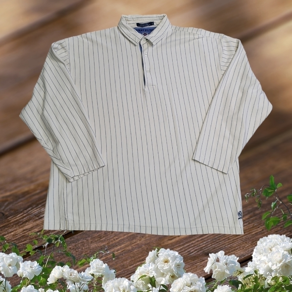 TOMMY HILFIGER Vintage Baseball Style Henley Striped Men's Shirt XL